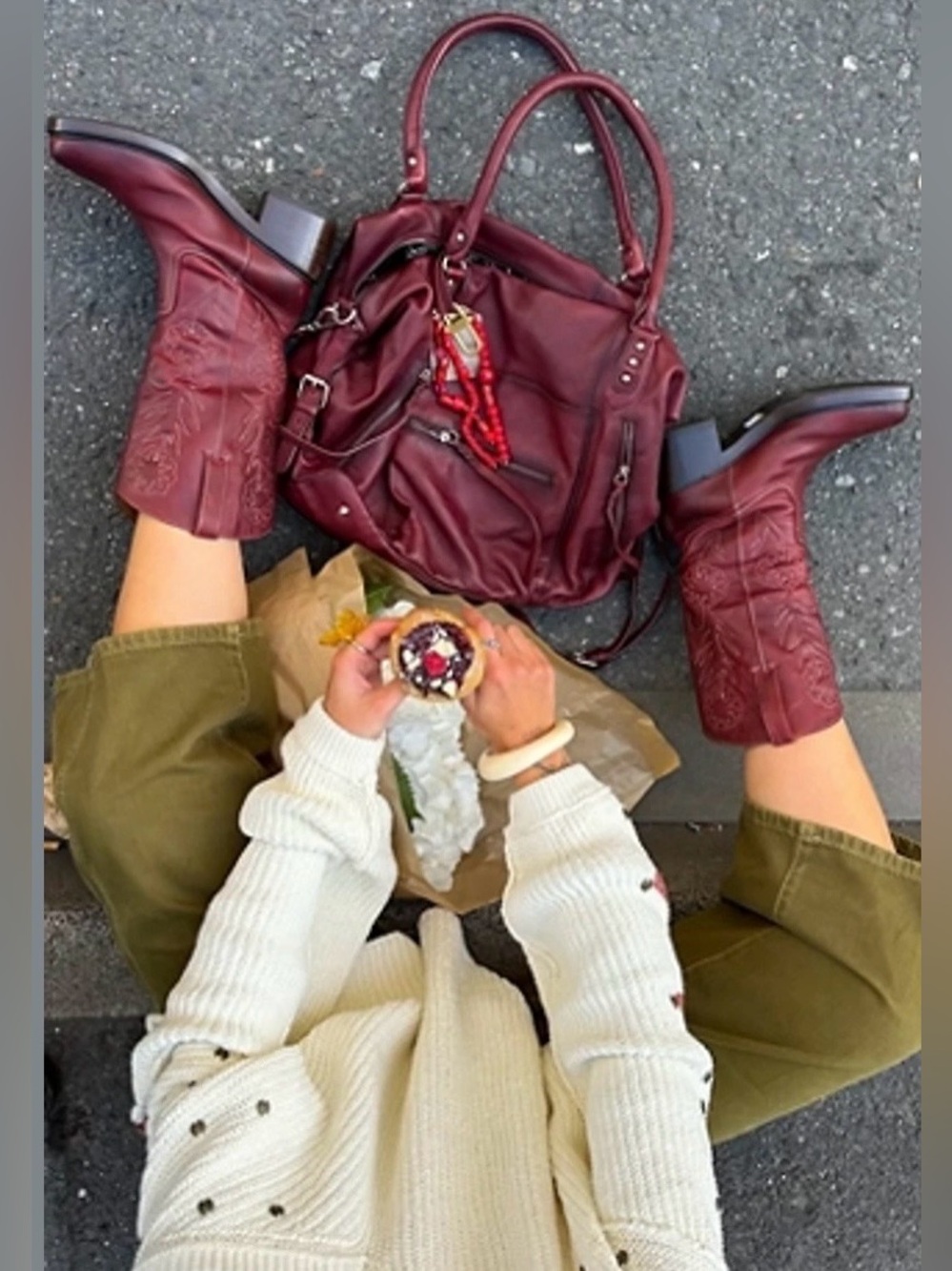 Free People x Frye Kate Deco Stitch Boots in Merlot Size 7.5 NIB - Picture 3 of 15